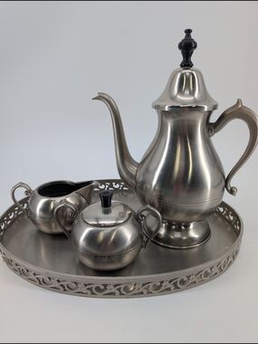 This is a vintage Royal Holland Pewter tea or coffee set